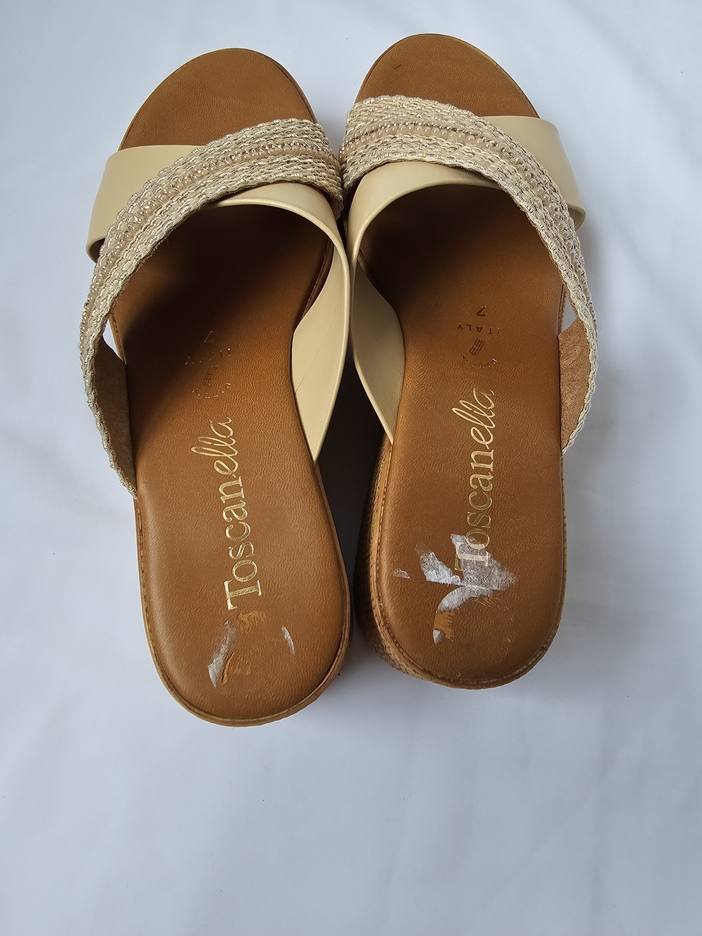 Toscanella Italy Neutral Metallic Wedge Platform Sandals - Size 7 - Picture 16 of 16